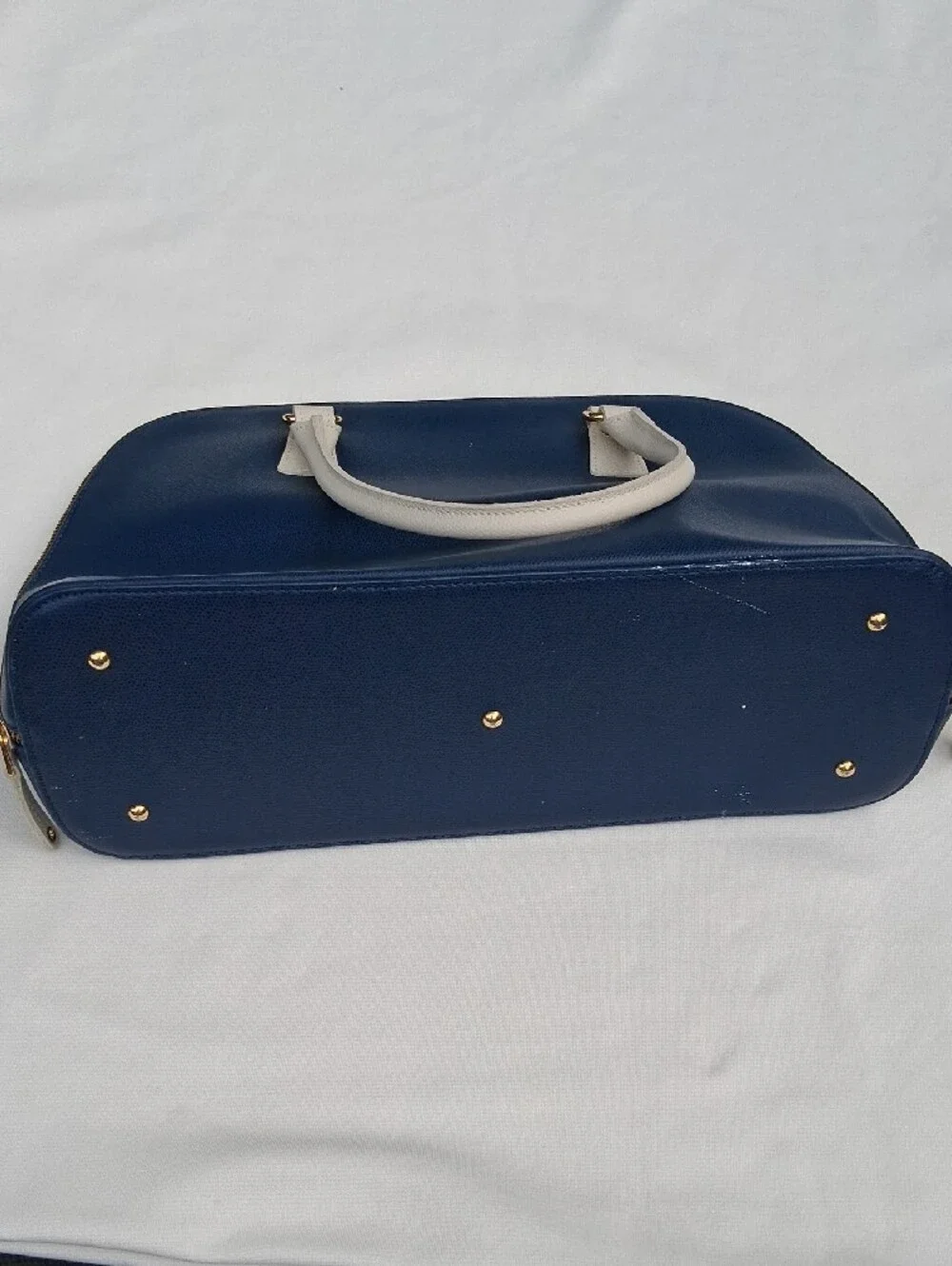 LAURO‎ Navy and Cream Structured Dome Satchel
